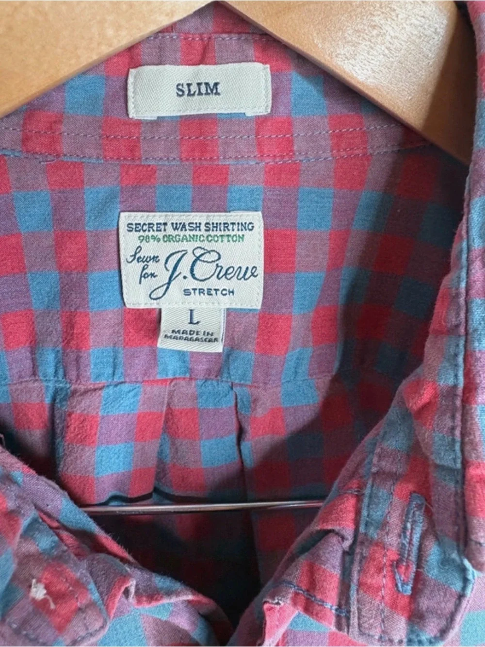 J.Crew Men's Slim Fit Large Plaid Button Down Shirt Red Blue Long Sleeve